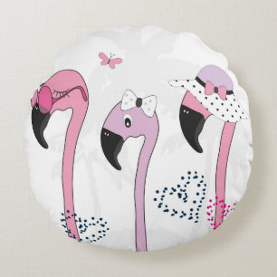 Cojín Redondo Flamingo con gafas de sol y gorra en verano. Corte