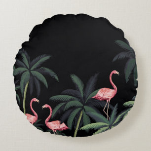 Cojín Redondo Flamingo de aves silvestres vintage nocturna tropi