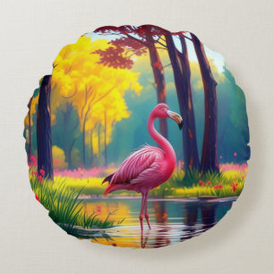 Cojín Redondo Flamingo de pie en el lago-365476