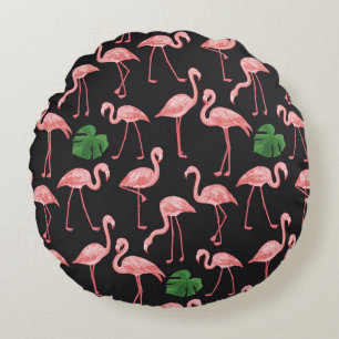 Cojín Redondo Flamingo Elegance: Vieja Monstera Fusión.