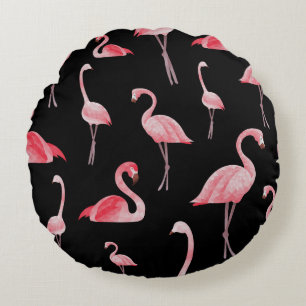 Cojín Redondo Flamingo Flock: Diseño sin costura