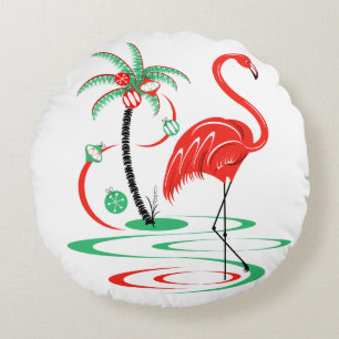 Cojín Redondo Flamingo Navidades Rojos