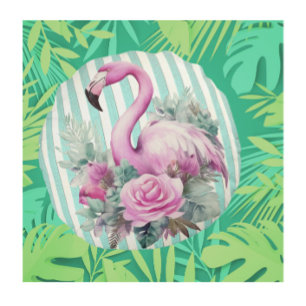 Cojín Redondo Flamingo rosa trópico retro vintage