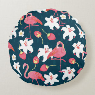 Cojín Redondo Flamingo y Lilies Tropical Vintage Seamless Patt