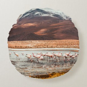 COJÍN REDONDO FLAMINGOS EN EL CUERPO DEL AGUA