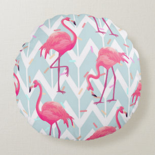Cojín Redondo Flamingos Gris claro: Vintage Tropical.