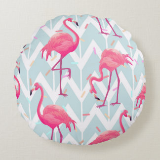 Cojín Redondo Flamingos Gris claro: Vintage Tropical.