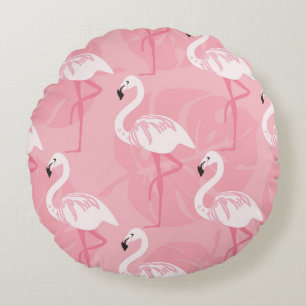 Cojín Redondo Flamingos rosados: ilustracion vintage sin costura