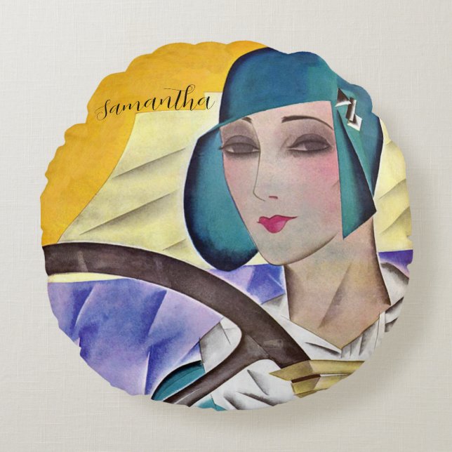 Cojín Redondo Flapper en Gorra morado (PERSONALIZAR) (Anverso)
