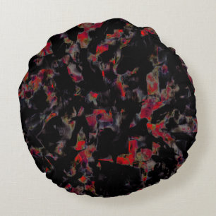 Cojín Redondo Flashy Red blots en base rocosa gris oscuro, textu