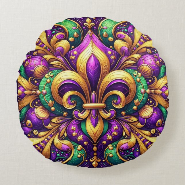 Cojín Redondo fleur de lis mardi gras (Anverso)
