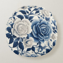 Cojín Redondo Fleurs bleue et blanches