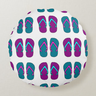 Cojín Redondo Flip Flops: Vintage blanco brillante.