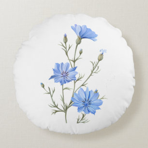 Cojín Redondo Flor achicoria salvaje acuarela