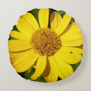 Cojín Redondo Flor amarilla con hojas verdes