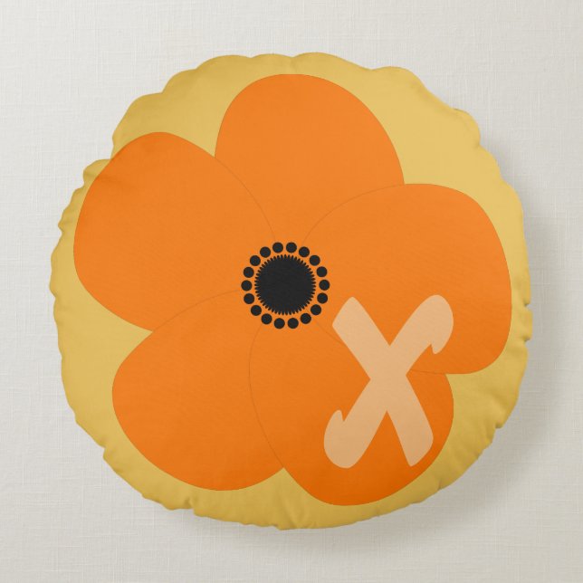 Cojín Redondo Flor amarilla Naranja brillante (Anverso)