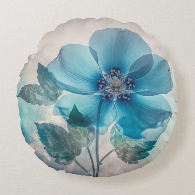 Cojín Redondo Flor azul etéreo (Anverso)
