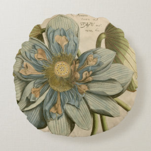 Cojín Redondo Flor azul Lotus en un fondo tan simple con escritu