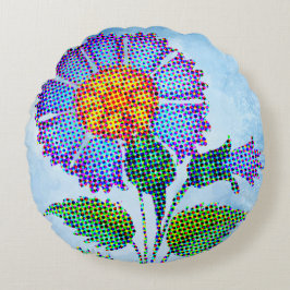 Cojín Redondo Flor Azul Semitono en Arte Fino Azul