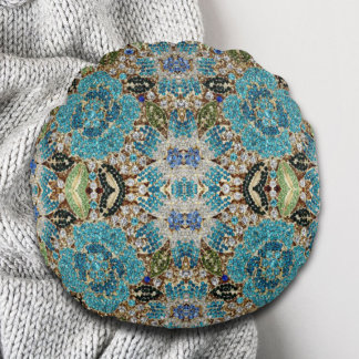 Cojín Redondo flor azul turquesa plateada de moda femenina