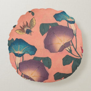 Cojín Redondo Flor de abeja rosa Arte Clásico Hokusai
