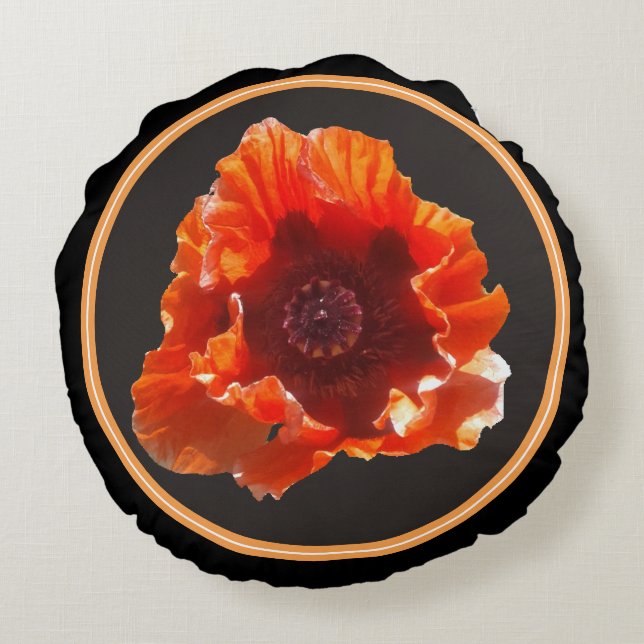 Cojín Redondo Flor de amapola roja (Reverso)