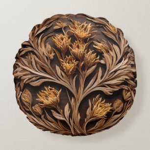 Cojín Redondo Flor de avena canguro australiana de madera tallad