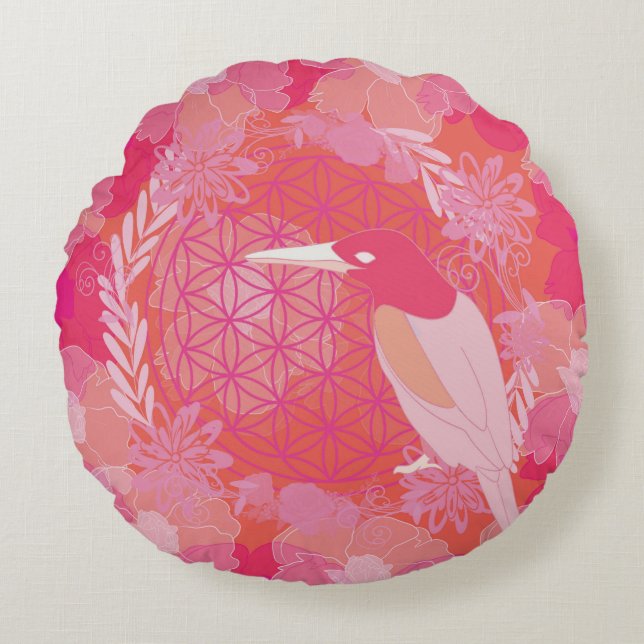 Cojín Redondo Flor de aves de la vida (Anverso)