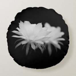 Cojín Redondo Flor de cactus negra y blanca