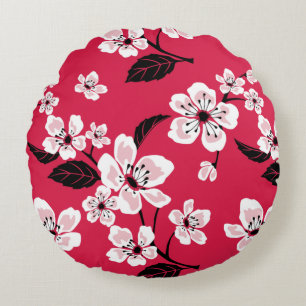 COJÍN REDONDO FLOR DE CEREZO - PATRÓN SAKURA EN ROJO