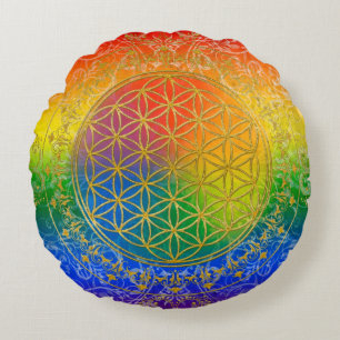 Cojín Redondo Flor de DES Lebens - arco iris de la vida/de Blume