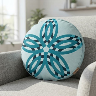 Cojín Redondo Flor de estrella geométrica azul teal moderna pers