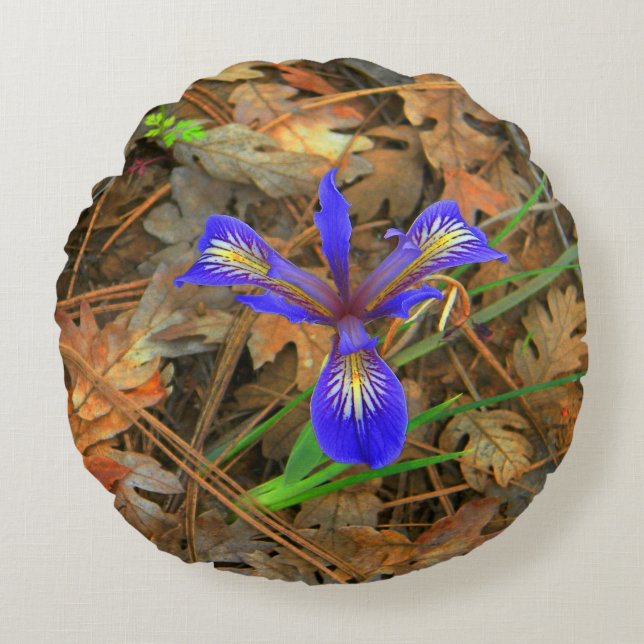 Cojín Redondo Flor de Iris salvaje... (Anverso)