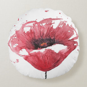 Cojín Redondo Flor de la amapola, acuarela