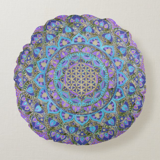 Cojín Redondo Flor de la Vida - Mandala Estilo India 2 (Anverso)