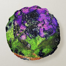 Cojín Redondo Flor de lino y hojas envejecidas en mosaico esculp