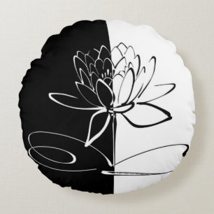 Cojín Redondo Flor de Loto Negra Blanca Yin Yang