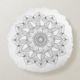 Cojín Redondo Flor de Mandala negra y blanca v1