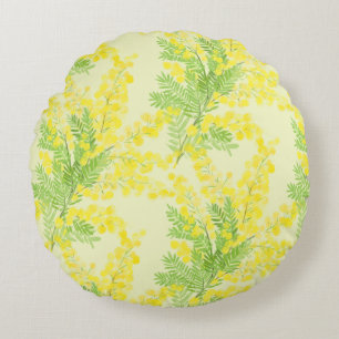 Cojín Redondo Flor de mimosa esponjosa amarilla