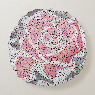 Cojín Redondo Flor de mosaico abstracto rosa floral gris rosa