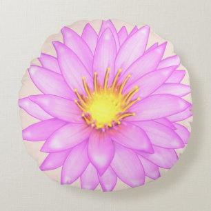 Cojín Redondo Flor de Nenúfar Rosa sobre Beige Claro