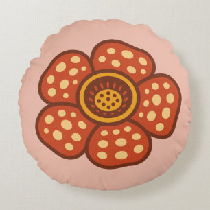 Cojín Redondo Flor de Rafflesia – Diseño de Ilustración Retro