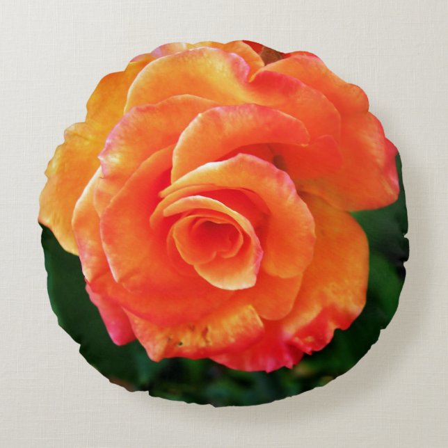 Cojín Redondo Flor de rosa naranja (Anverso)