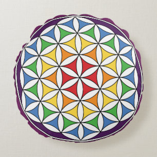 Cojín Redondo Flor de vida arcoiris Mandala