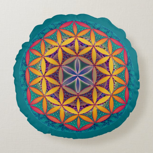 Cojín Redondo Flor de vida Mandala (Anverso)