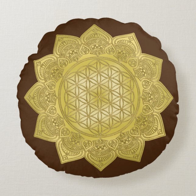 Cojín Redondo Flor de vida - Mandala india 4 (Anverso)