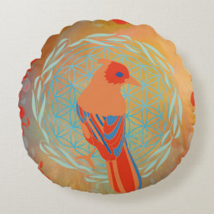 Cojín Redondo Flor de vida pájaro