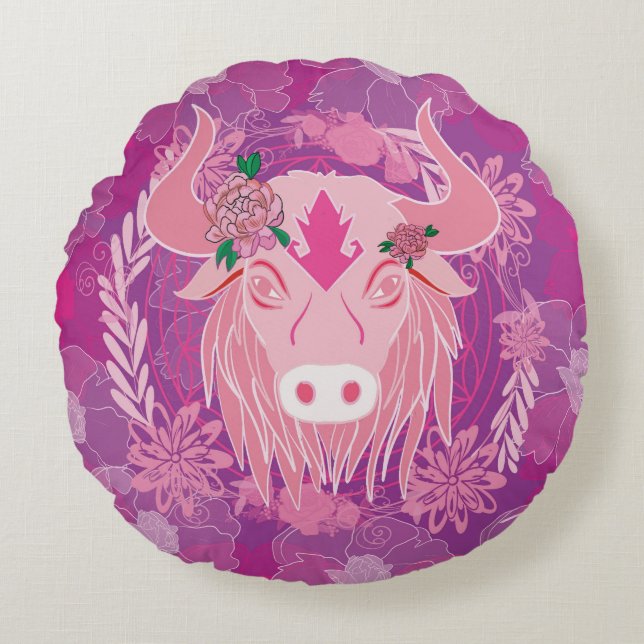 Cojín Redondo Flor de vida toro (Anverso)