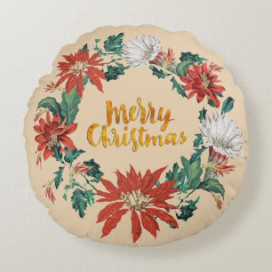 Cojín Redondo Flor dorada de navidad en Beige