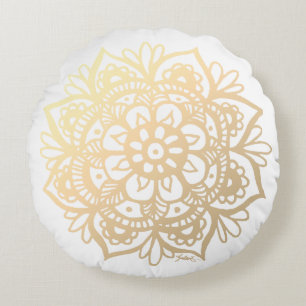 Cojín Redondo Flor elegante dorada Mandala